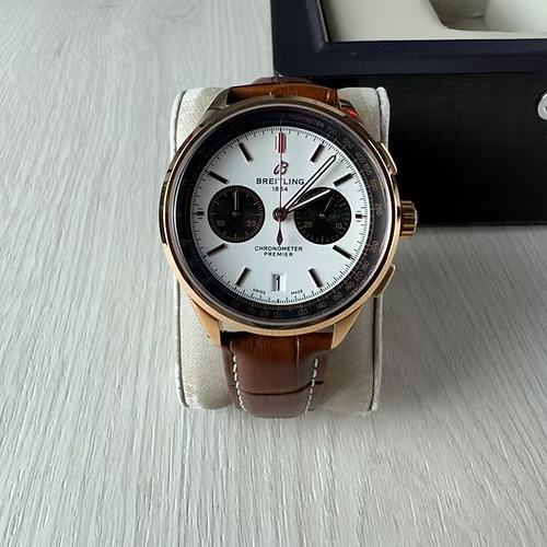 BREITLING PREMIER ROSE BRANCO COURO 43MM