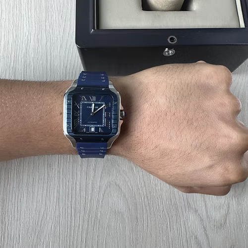 CARTIER SANTOS AZUL PRATA 40MM X 47MM