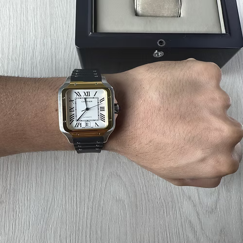 CARTIER SANTOS PRATA PRATA DOURADO 40MM X 47MM