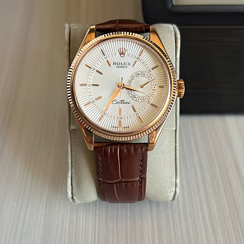 ROLEX CELLINI ROSE BRANCO COURO 40MM