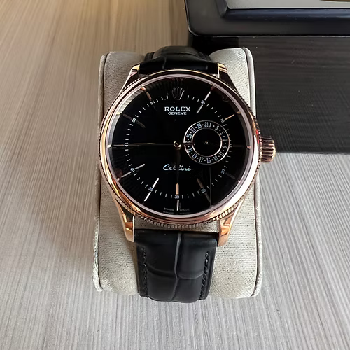 ROLEX CELLINI ROSE PRETO COURO 40MM