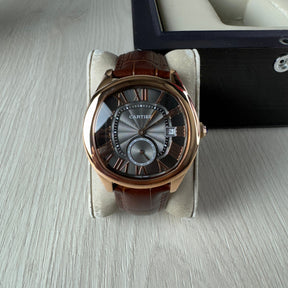 CARTIER DRIVE ROSE PRETO COURO 41MM